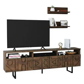Dmora Mueble De Televisi&oacute;n Novastra, Aparador De Sal&oacute;n, Mueble Bajo Para Tv, Base De Pared Equipada, 170x30h40 Cm, Nuez, Con Embalaje Reforzado - Dmora