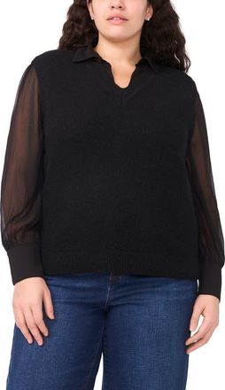 Halogen Mixed Media Long Sleeve Sweater in Rich Black at Nordstrom Rack, Size 3X