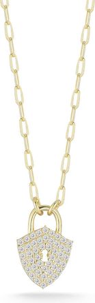 Glaze Jewelry Sterling Silver Pave Shield Padlock Necklace