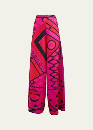 Pucci Vivara Silk Twill Wide-Leg Pants