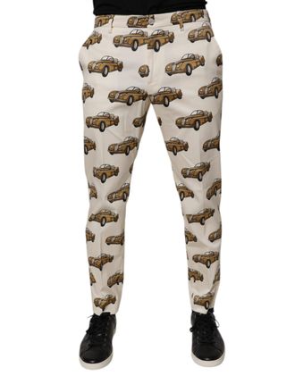 Dolce & Gabbana Off White Cars Cotton Skinny Men Denim Jeans Elastane Clothing