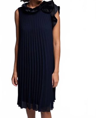 Joseph Ribkoff Womens Chiffon Pleated A-Line Cocktail Dress In Navy Blue