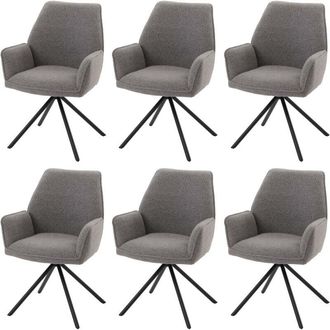Hhg Juego De 6 Sillas De Comedor Hhg 490, Silla De Cocina Apoyabrazos, Giratoria Posici&oacute;n Autom&aacute;tica, Tejido Boucl&eacute; Oeko-tex Mvg, Gris Claro