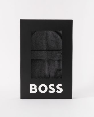 Boss Orange by Hugo Boss Mens Henzo Hat & Scarf Gift Set in Dark Grey - One Size