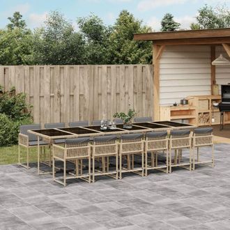 vidaXL Set Comedor De Jard&iacute;n Con Cojines 13 Pzas Rat&aacute;n Sint&eacute;tico Beige