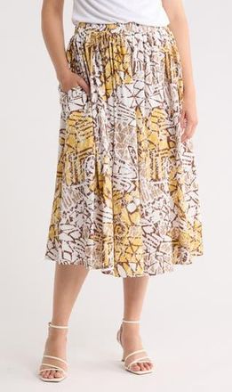 Renee C A-Line Midi Skirt in Ivory/Yellow at Nordstrom Rack, Size X-Large