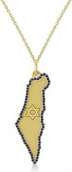 Allurez Blue Sapphire Israel Map Pendant Necklace 14K Yellow Gold (0.37ct)