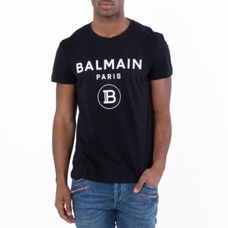 Balmain Flock Logo Embossed Cotton T Shirt, Size Large