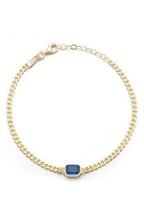 Chloe and Madison SPHERA MILANO 14K Gold Plated Sterling Silver Emerald Cut CZ Curb Chain Bracelet in Yellow Gold /Blue at Nordstrom Rack