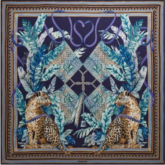 Ferragamo Donna Scialle in cashmere stampa Felino Blu