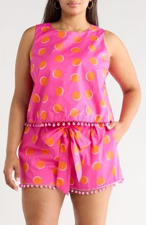 Sugarlips Rosy Dot Pom Sleeveless Top in Fuchsia at Nordstrom, Size 1X