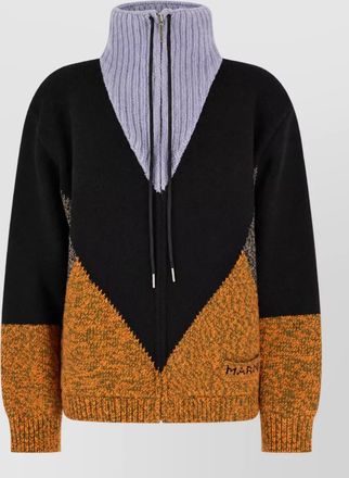 Marni wool and cashmere ribbed high neck zip jacket