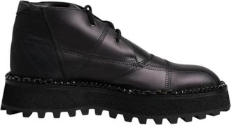 Dolce & Gabbana Zwarte leren enkellaarzen - Heren - Veterlaarzen - Zwart - 44 EU - Schoenen