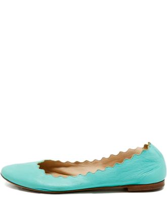 Chlo&eacute; scalloped leather ballet flats - women - Calf Leather - 37 - Blue