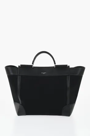 Dolce & Gabbana Maxi Borsa Tote in Cotone e Pelle con Doppio Manico Dolce & Gabbana