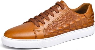 Generic Mens Leather Dress Sneakers Business Casual Shoes for Men Comfort Breathable Fashion Sneakers (Brown 1,6.5)