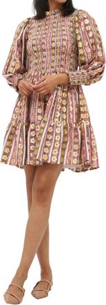 Oliphant Smocked Flirty 3/4 Sleeve Dress In Petal Olive