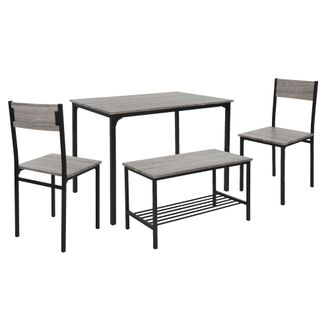 ML Design Ml-design - Juego De Mesa De Comedor De 4 Piezas Roble Gris Grupo De Muebles Para 4 Personas Con 2 Sillas De Bar, 1 Banco Y 1 Mesa Con Estructura De M