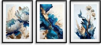 OEM Cuadro Mural En Marco Negro P&oacute;sters Para Sal&oacute;n Dormitorio Flores Con Dorado