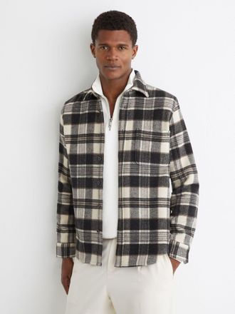 Reiss Charcoal Grey Wool-blend Check Overshirt, Xxl
