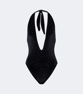 Balmain Costume da bagno in velluto con decorazioni
