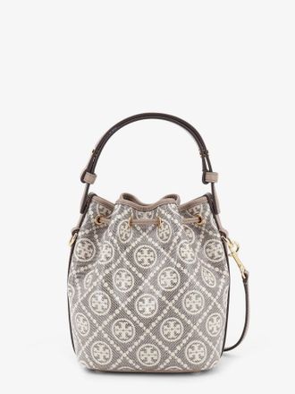 Tory Burch Womens Bucket Bag T Monogram Grey Coated Canvas