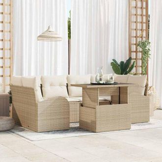 vidaXL Vidaxl - Conjunto De Sof&aacute; De Jard&iacute;n Con Coj&iacute;n 7 Pcs Beige Polirat&aacute;n