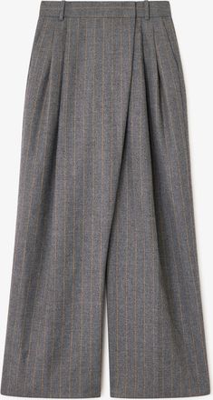 Ganni Grey Stripe Cross-over Pants - Size 32 Wool