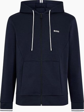 HUGO BOSS Mens Zip Hoodie, Advanced Stretch - Dark Blue - Size: 46