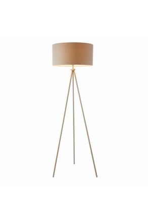 Netlighting Tri 1 Light Floor Lamp Matt Nickel Grey Linen Effect E27