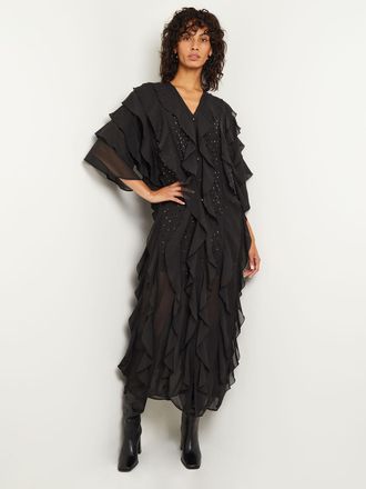 Misook Tiered Ruffle Woven Chiffon Maxi Dress