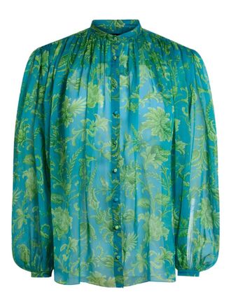 Etro gathering floral top - Blu