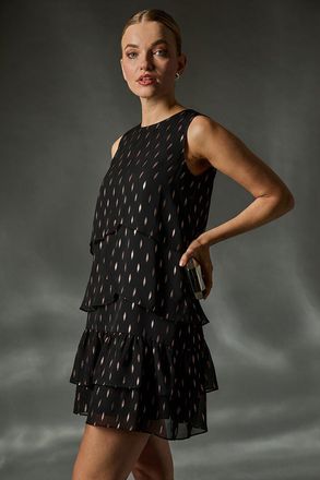 Roman Shimmer Foil Print Tiered Dress