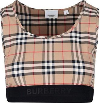 Burberry Top met Ruitprint en Cropped Model - Dames - Tops zonder mouwen - Beige - XS - Tops