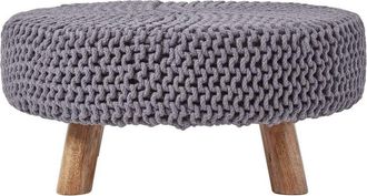 Homescapes Sea Grey Large Round Cotton Knitted Footstool on Legs - Homescapes