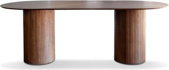 PIB Mesa ovalada de madera tono nogal para 8 personas