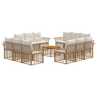 vidaXL Conjunto De Sof&aacute;s De Exterior 13 Pcs Natural Y Crema Poli&eacute;ster Vidaxl