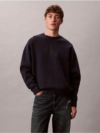 Calvin Klein Jeans Calvin Klein Mens Cotton Blend Monogram Relaxed Sweater - Blue - XL