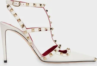 Valentino Garavani 100mm Rockstud Leather Ankle-Strap Pumps