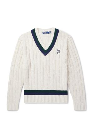 Polo Ralph Lauren Striped Cable-Knit Cotton, Cashmere and Hemp-Blend Sweater