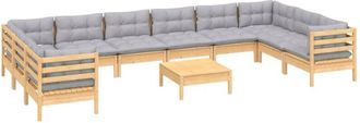 vidaXL Juego De Muebles De Jard&iacute;n 11 Pzas Y Cojines Madera Pino Gris Vidaxl