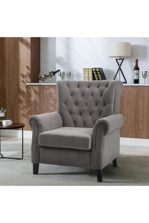 Living and Home Grey Tufted Upholstered Wingback Armchair