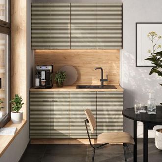 Vicco Cocina Para Solteros Fame-line, Panel De Roble/roble Goldkraft, 140 Cm, Et Antracita