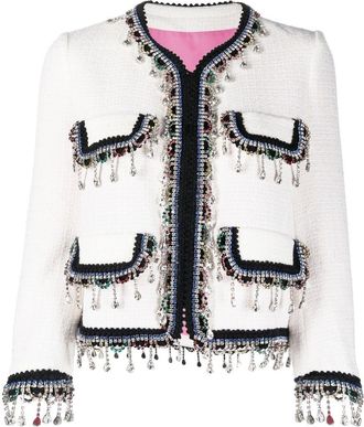 Dsquared2 crystal-embellished cropped jacket - women - Cotton/Viscose/Acrylic/Polyester/Crystal - 38 - White
