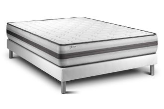 VITALIT Vitalit - Base Tapizada Blanco + Colch&oacute;n Con Muelles Y Viscoel&aacute;stica 140 X 190