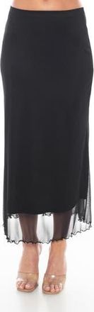 Tash And Sophie Lettuce Hem Mesh Midi Skirt in Black at Nordstrom Rack, Size X-Large