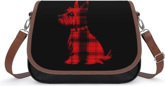 Generic Tartan Red Plaid Scottie Dog Scottish Terrier Womens Crossbody Bag Fashion Shoulder Handbags Message Tote Bag with Adjustable Strap