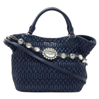 Miu Miu Pre-owned Handbags, female, Blue, Size: ONE SIZE Pre-owned Matelasse Nappa Crystal 2way Bag
