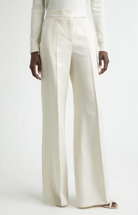 Max Mara Badesse High Waist Wide Leg Linen Pants in Beige at Nordstrom, Size 16