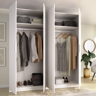 Dmora Armario Grande Holder, Dormitorio 2 Estantes, Perchero, Cajones, 51x204h Cm Blanco